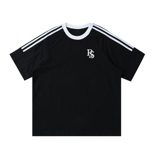 T-Shirt Coton Bandes Contrastées — Pétanque Sportif