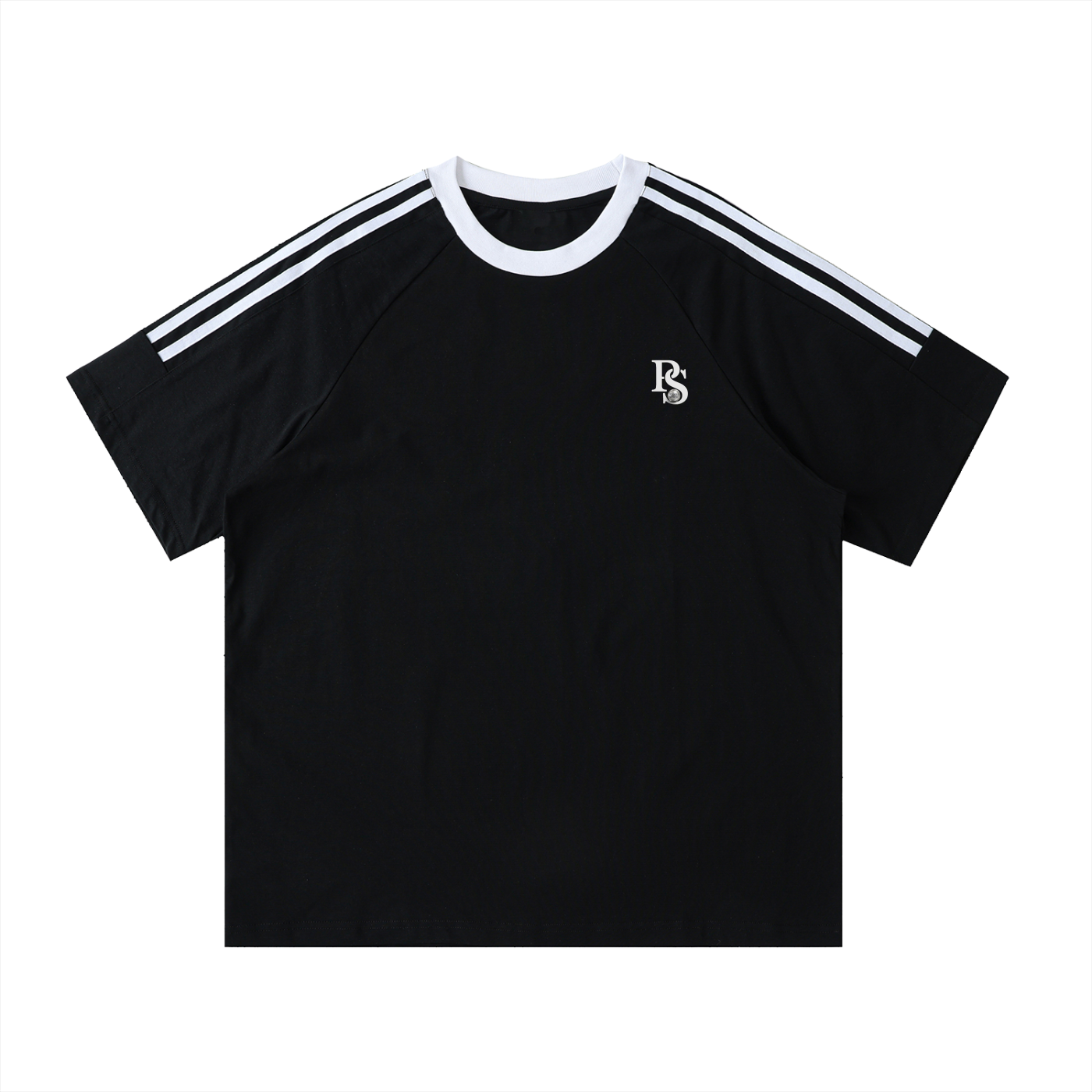 T-shirt Coton Col Rond Bandes Contrastées — Noir
