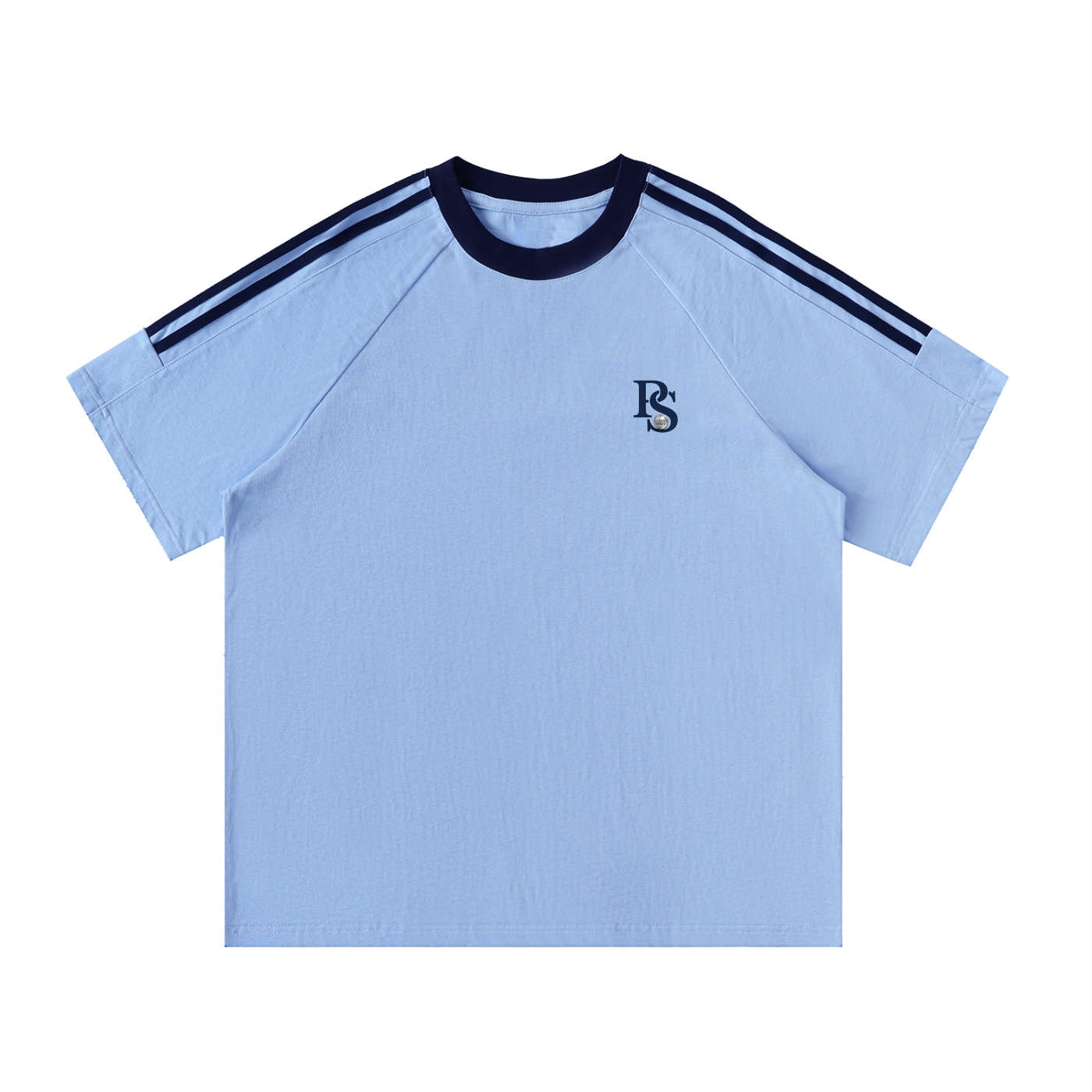 T-shirt Coton Col Rond Bandes Contrastées — Pétanque Sportif