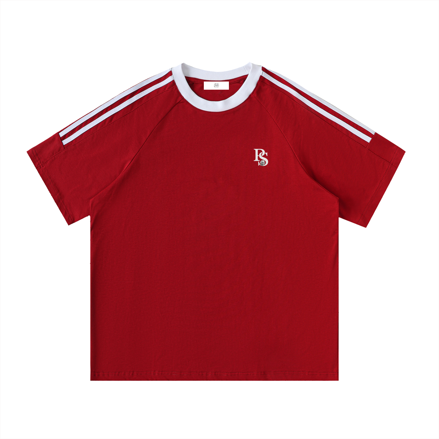 T-shirt Coton Col Rond Bandes Contrastées — Rouge Bordeaux