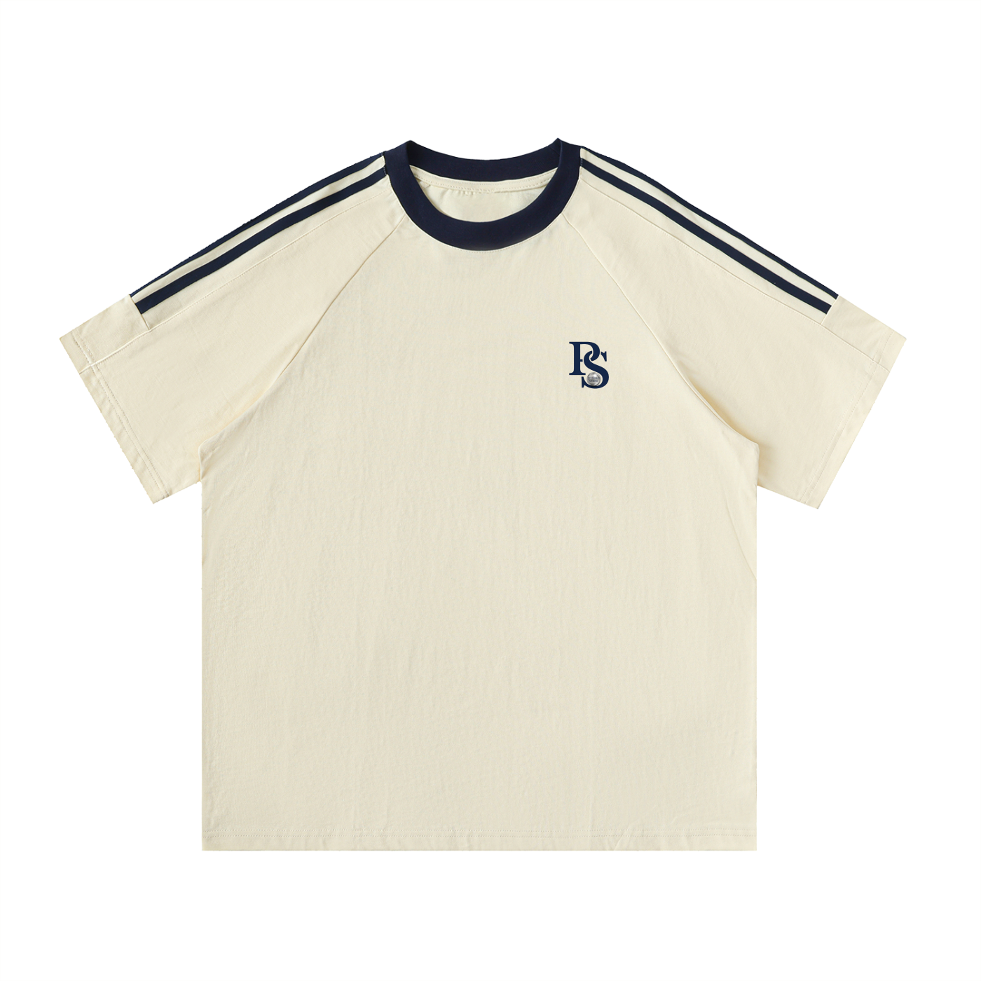 T-shirt Coton Col Rond Bandes Contrastées — Pétanque Sportif