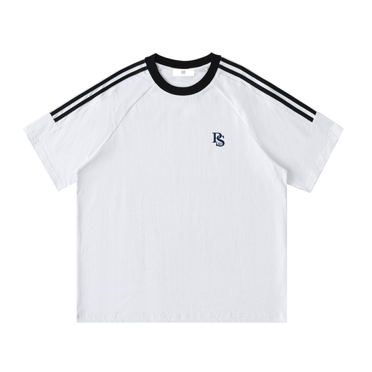 T-shirt Coton Col Rond Bandes Contrastées — Pétanque Sportif