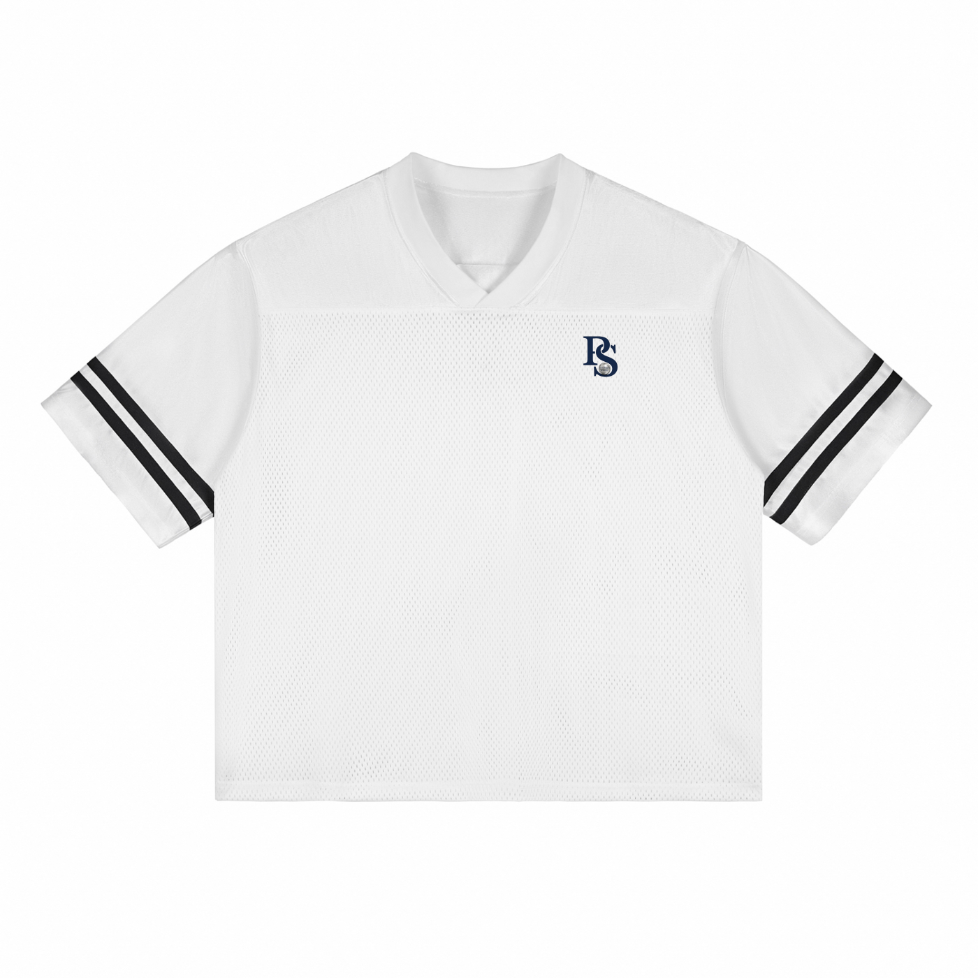 T-shirt Mesh Col V Épaules Tombantes — Blanc