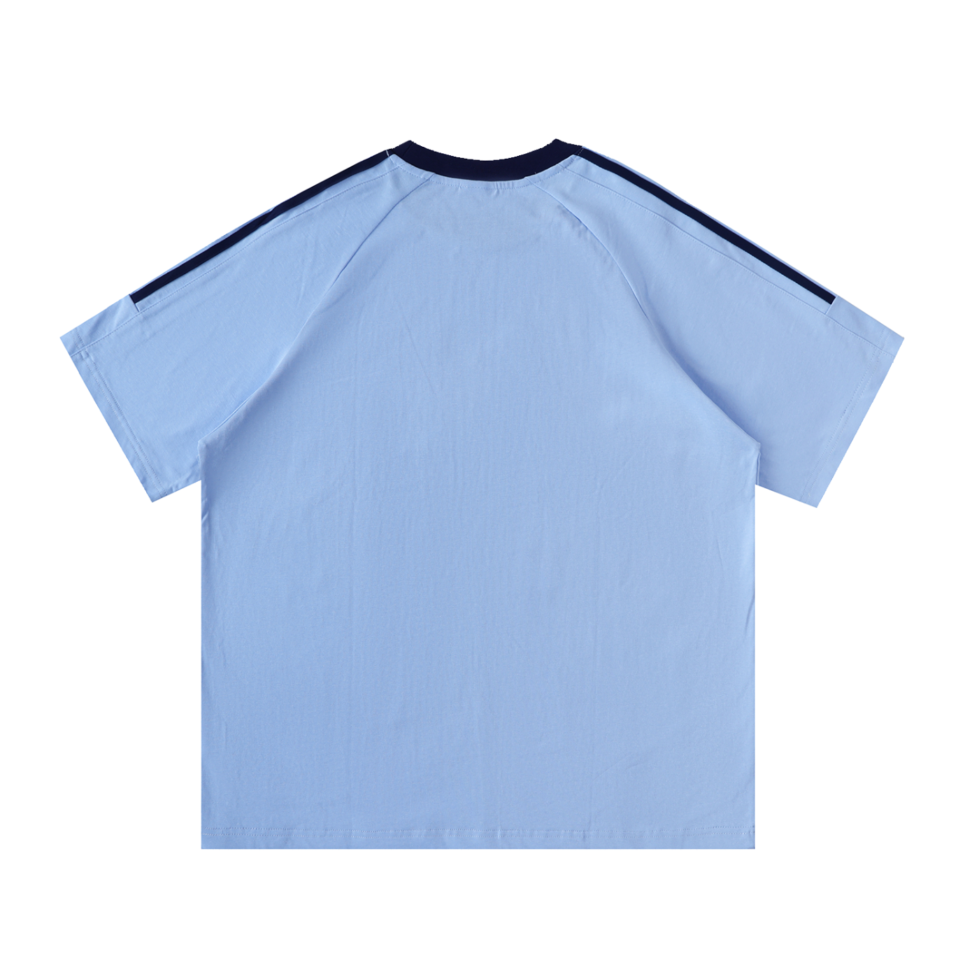 T-shirt Coton Col Rond Bandes Contrastées — Bleu Ciel