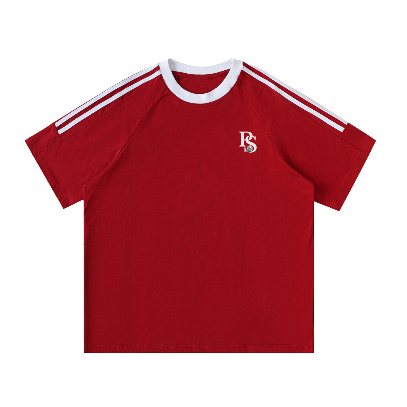 T-shirt Coton Col Rond Bandes Contrastées — Rouge Bordeaux