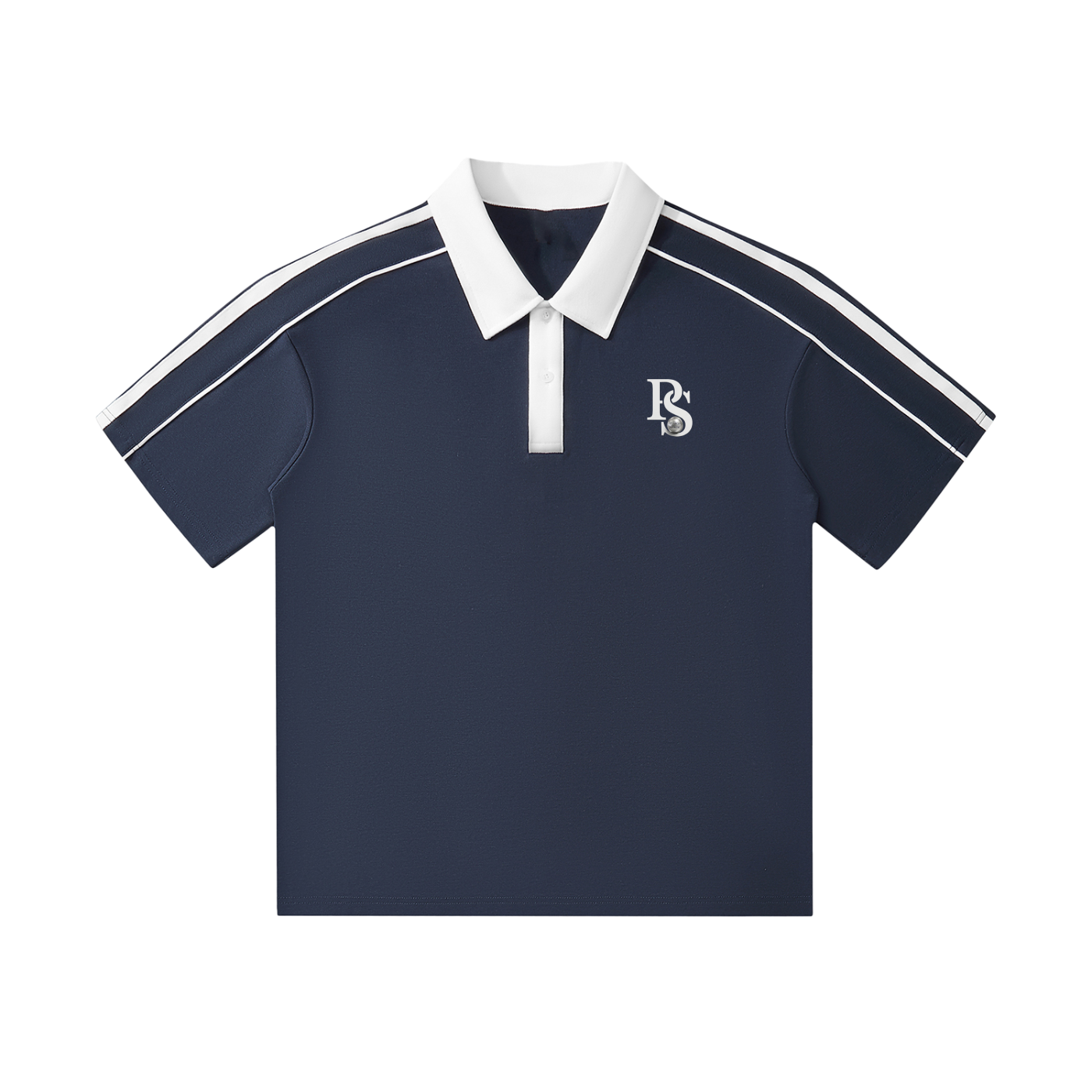 Polo Col Contrasté Manches Courtes — Bleu Marine