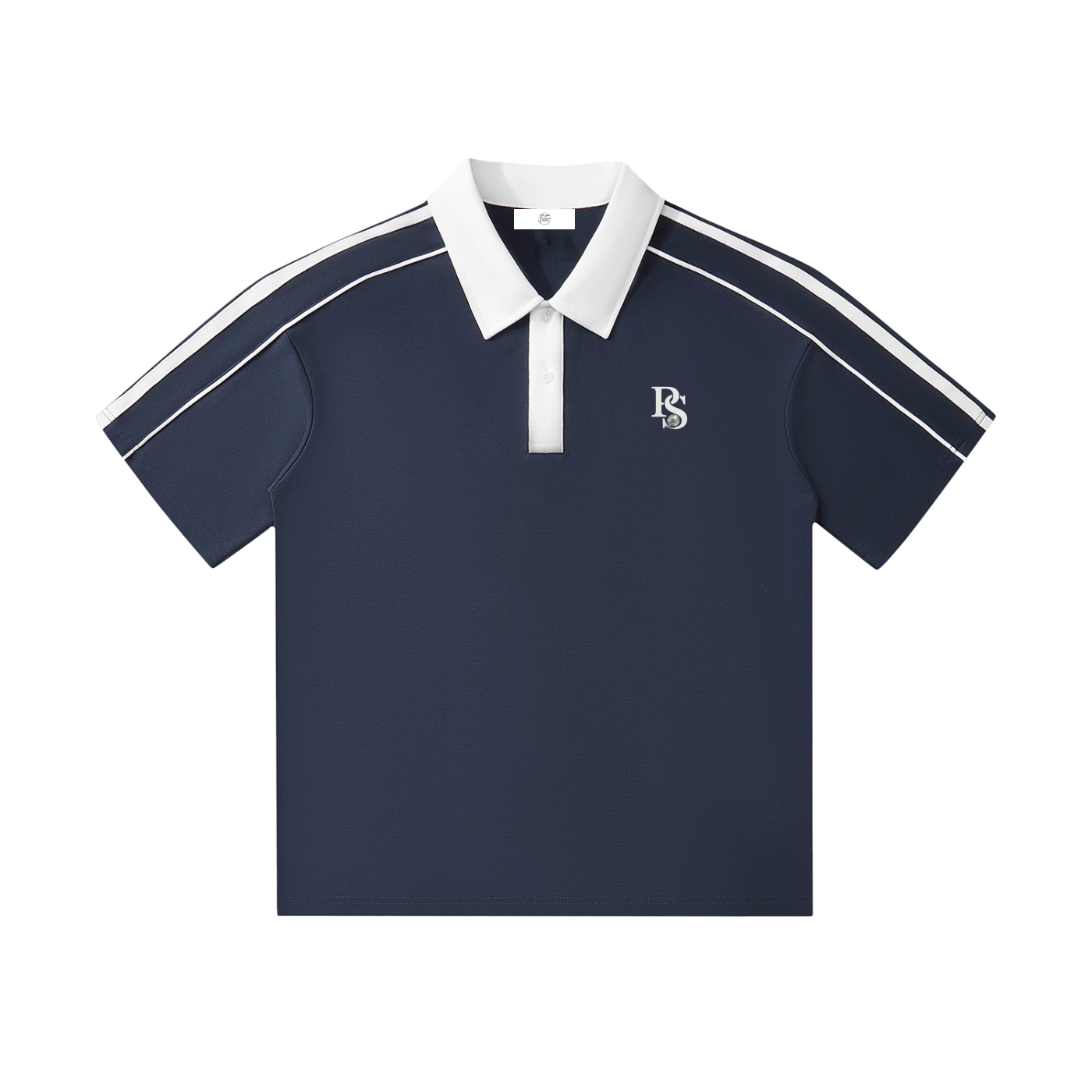 Polo Col Contrasté Manches Courtes — Bleu Marine
