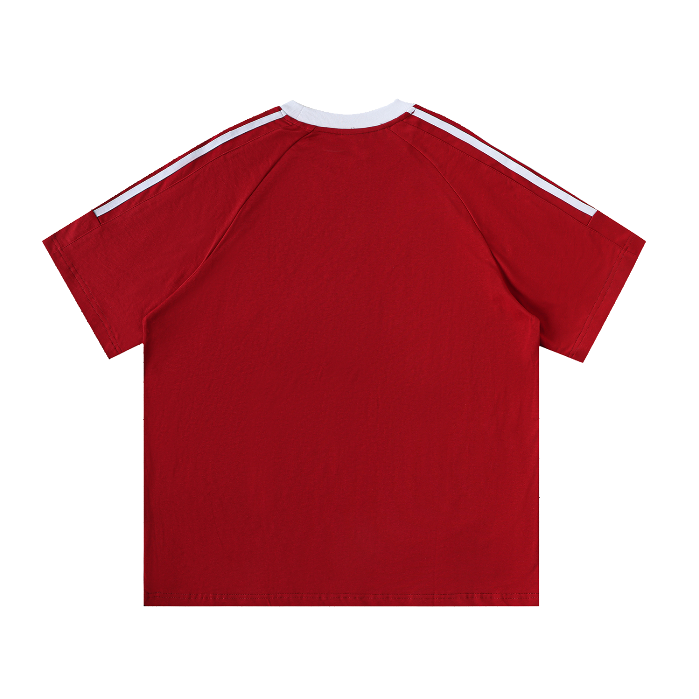 T-shirt Coton Col Rond Bandes Contrastées — Rouge Bordeaux