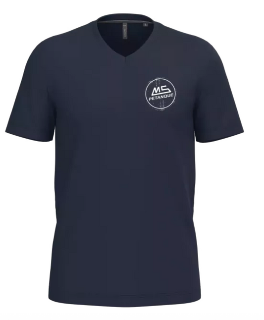 T-shirt MS Pétanque Col V Bleu Marine