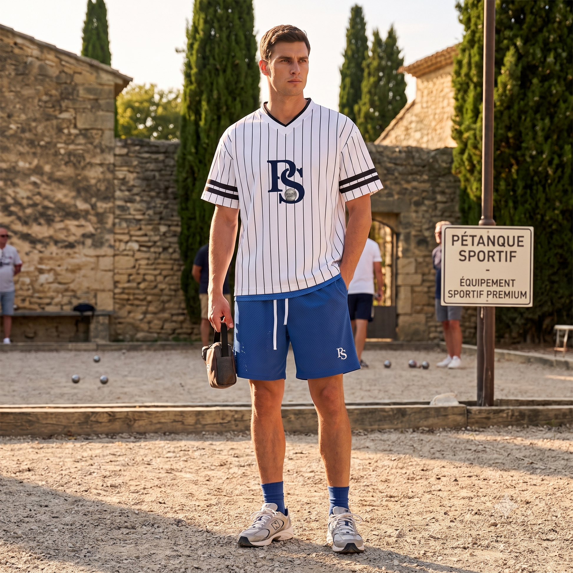 T-shirt Rayé Col V Loose — Pétanque Sportif lifestyle pétanque