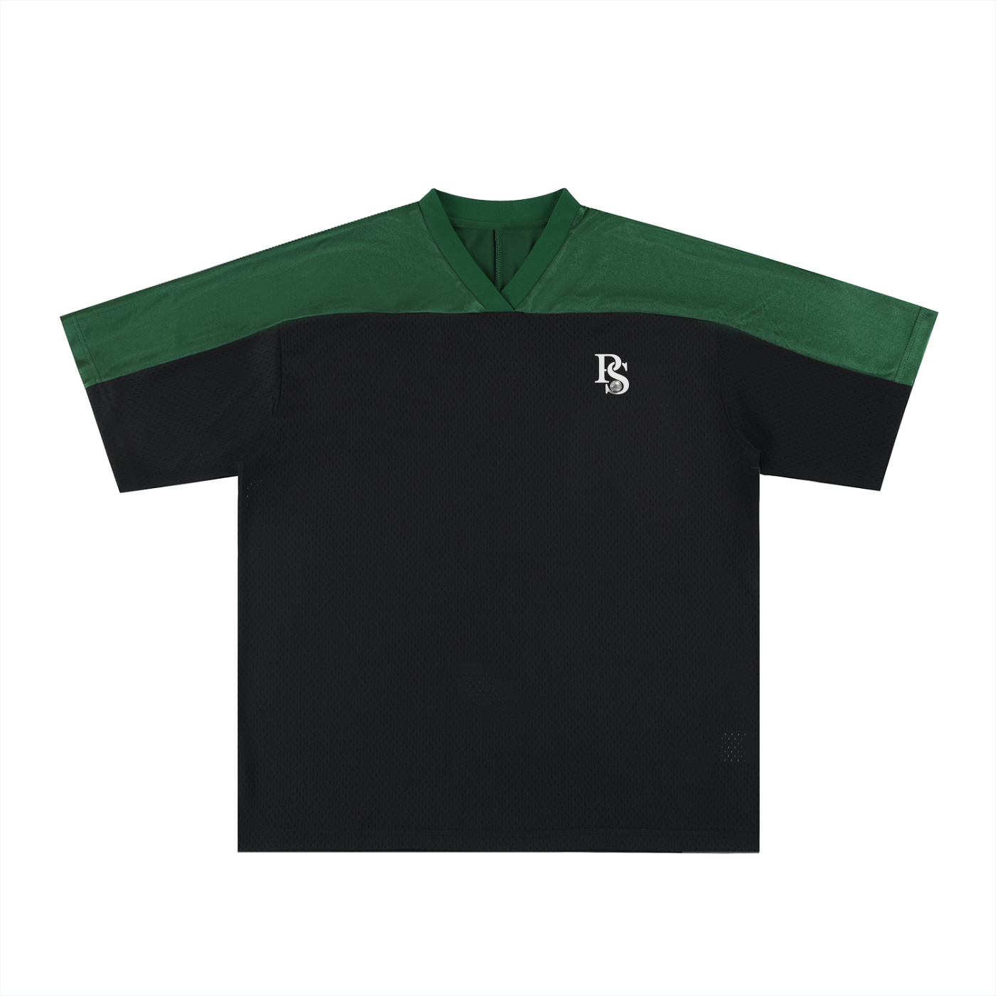 Maillot Oversize Col V Mesh — Vert Sapin & Noir