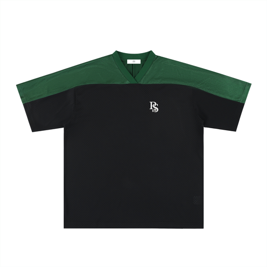 Maillot Oversize Col V Mesh — Vert Sapin & Noir