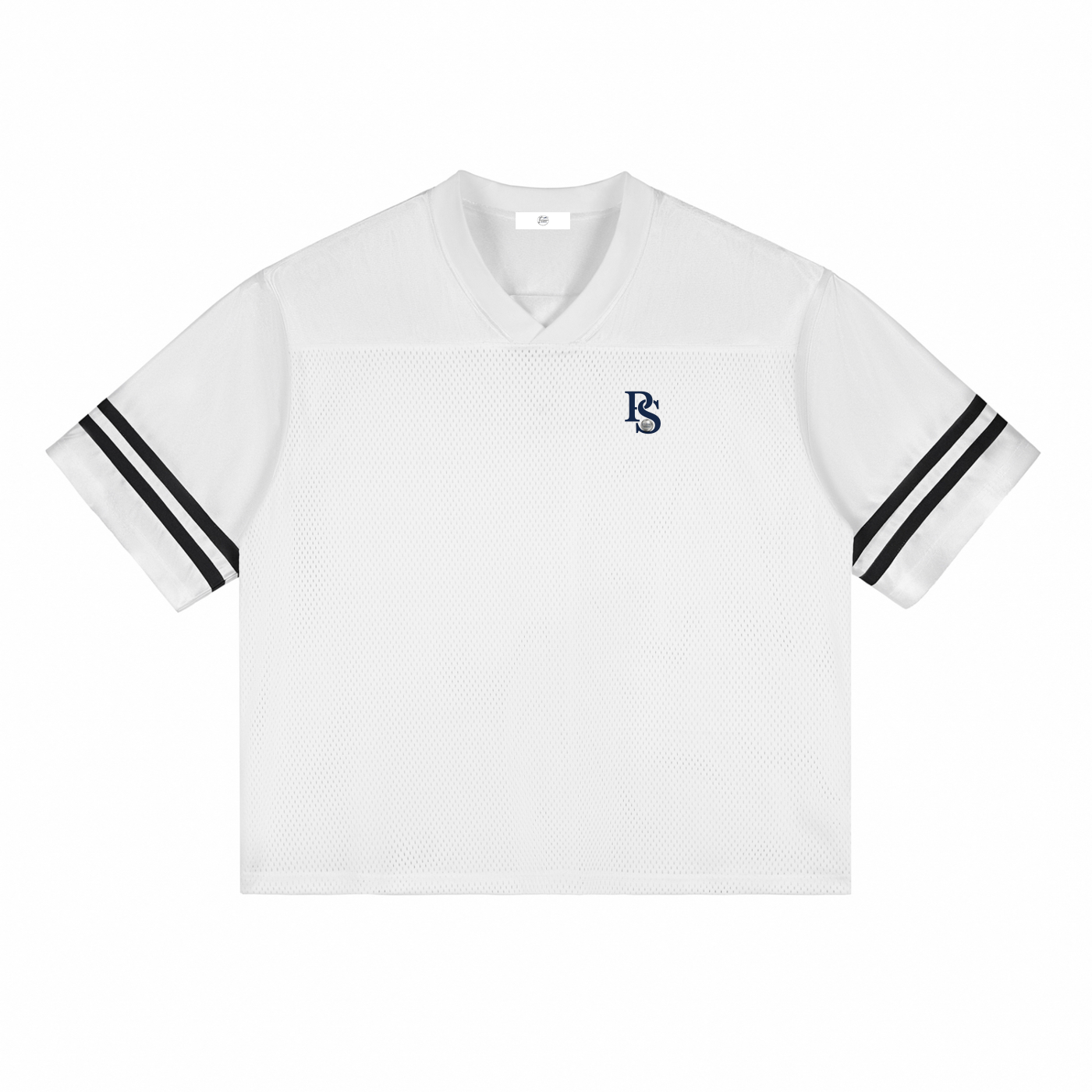 T-shirt Mesh Col V Épaules Tombantes — Blanc