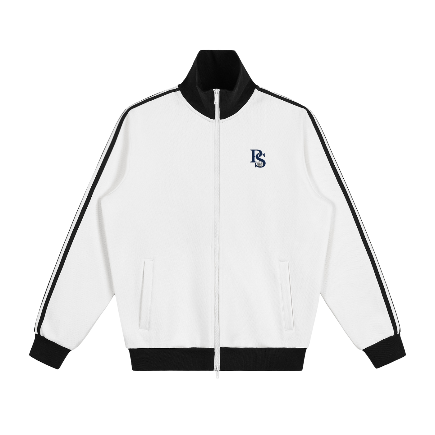 Veste de Survêtement Molletonnée à Bandes Latérales Contrastées — Blanc