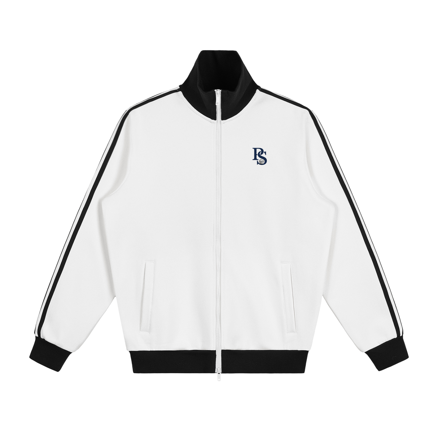 Veste de Survêtement Molletonnée à Bandes Latérales Contrastées — Blanc
